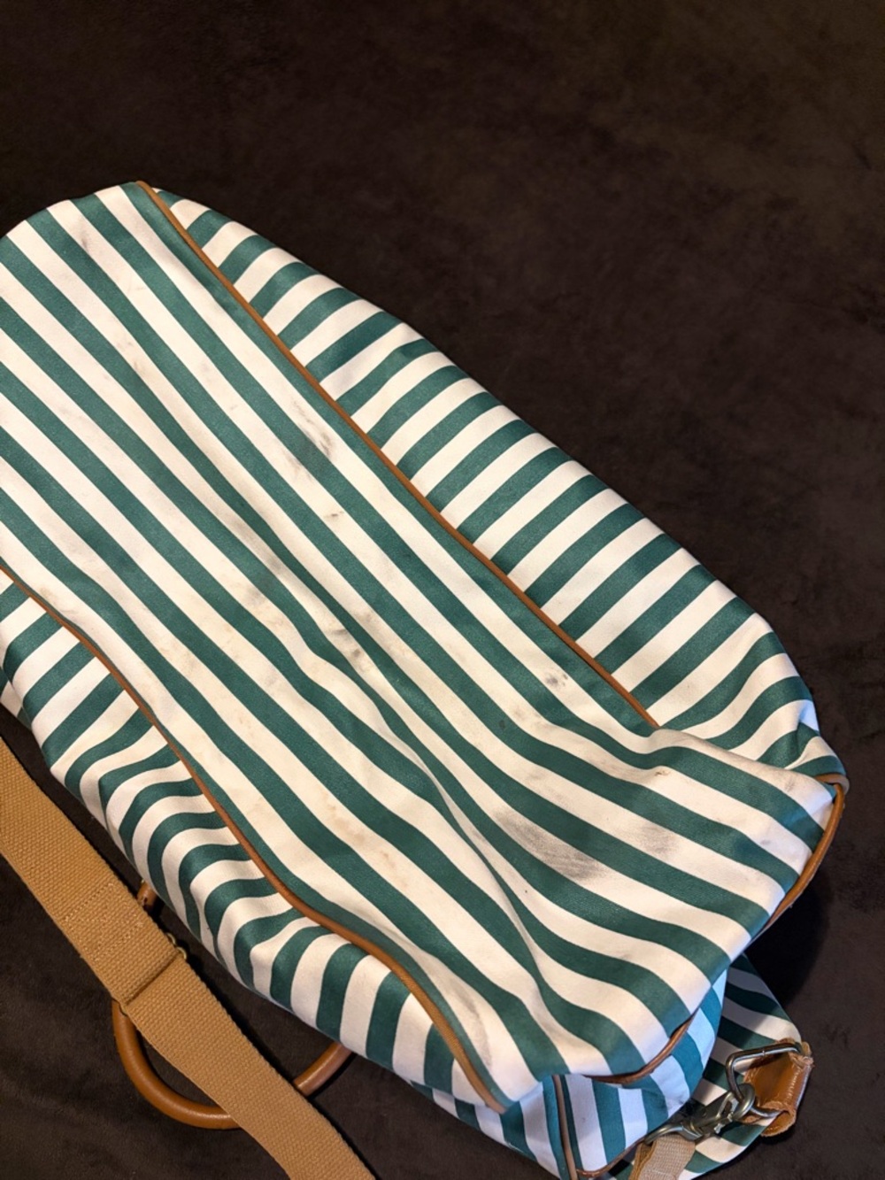 Vintage Heavy Duty Accessories Unlimited Leather Striped Travel Duffle Bag - Picture 5 of 6